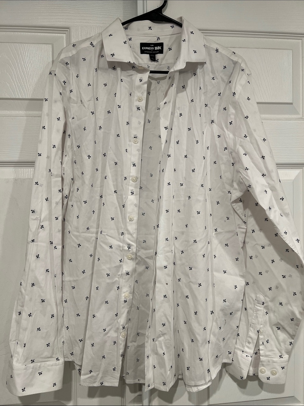 Express White Shirt with Navy Micro Print